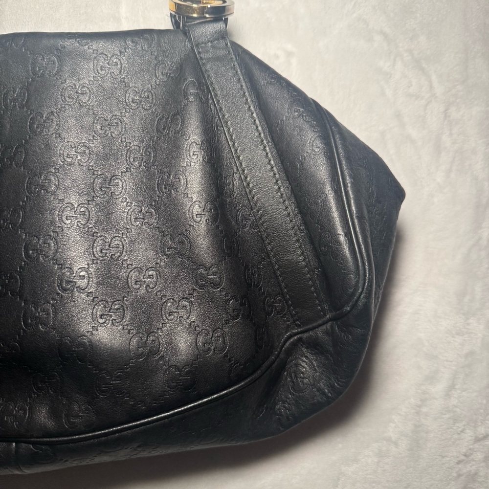 Auth. Gucci Guccissima GG Monogram Black Leather Shoulder Bag, East West Style - Picture 4 of 15